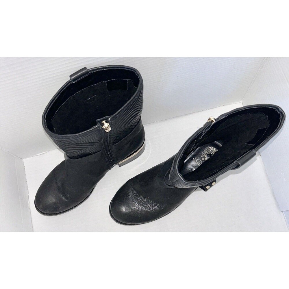 Moto Boots Women's Size 8.5 Black Quilted Leather Side Zip Vince Camuto - Picture 5 of 15